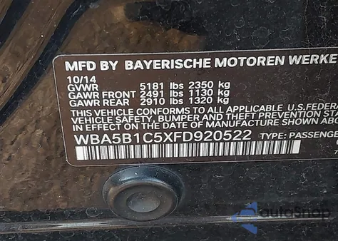 2015 BMW 535I z USA, uszkodzony, nr VIN WBA5B1C5XFD920522